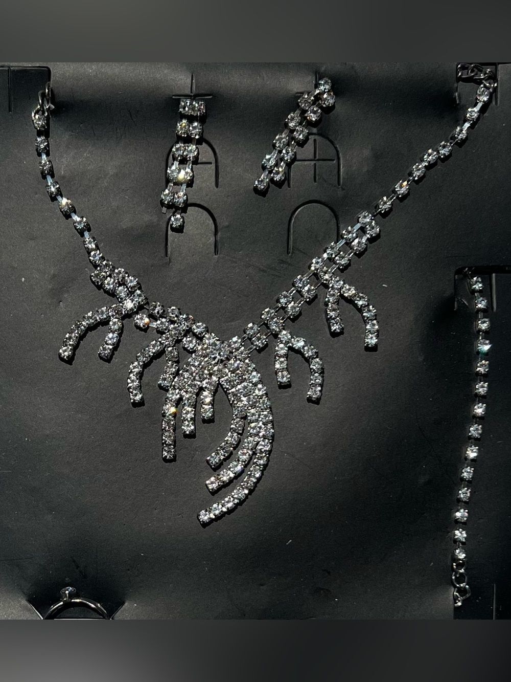 Crystal Statement Necklace and Earring Set - Silver-Tone